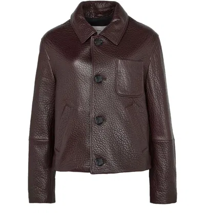 Ami Alexandre Mattiussi Leather Jacket With Chest Patch Pocket In Brown