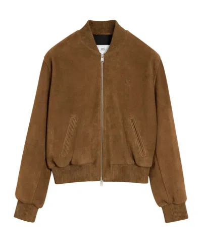 Ami Alexandre Mattiussi Long Sleeve Leather Jacket In Brown