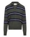 Ami Alexandre Mattiussi Ami Paris Green Polo With All-over Striped Motif And Polo-style Collar In Wool And Silk Blend Man In Green