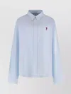 Ami Alexandre Mattiussi Long Sleeve Poplin Shirt With Rounded Hem In Blue