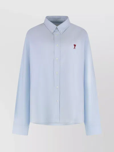 AMI ALEXANDRE MATTIUSSI LONG SLEEVE POPLIN SHIRT WITH ROUNDED HEM