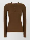 Ami Alexandre Mattiussi Long Sleeve Ribbed Lyocell T-shirt In Brown