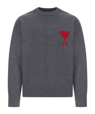 Ami Alexandre Mattiussi Long Sleeve Sweater In Gray