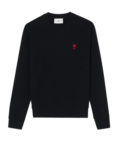 Ami Alexandre Mattiussi Ami Paris Men Black Crewneck Sweater With Adc Embroidery On The Front In Wool Blend Man In Multi
