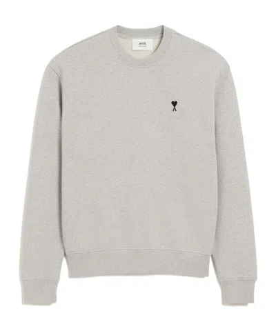 Ami Alexandre Mattiussi Ami Classic Crewneck Sweater With Ribbed Cuffs In Gray