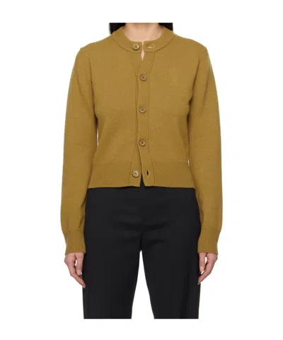 Ami Alexandre Mattiussi Ami De Coeur-embossed Cardigan In Lichen