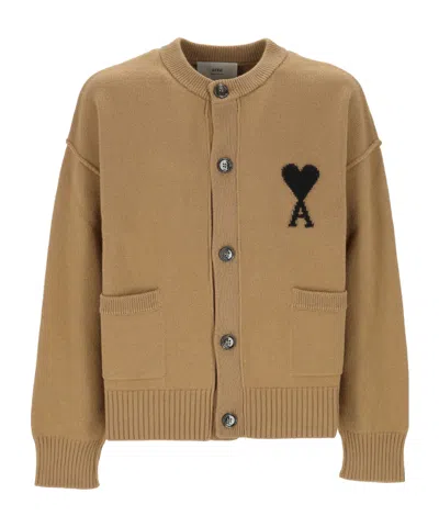 Ami Alexandre Mattiussi Long-sleeved Cardigan In Brown