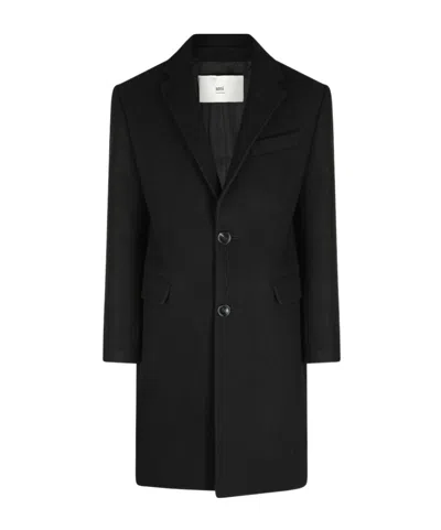 Ami Alexandre Mattiussi Ami Paris Single Breasted Straight Hem Coat In Black