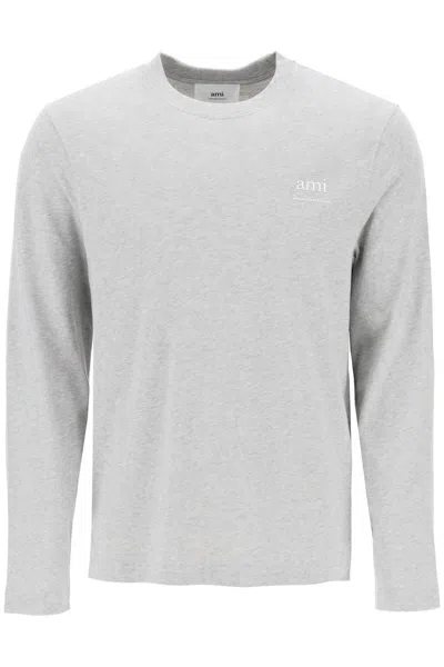 Ami Alexandre Mattiussi Long-sleeved Cotton T-shirt For In Grigio