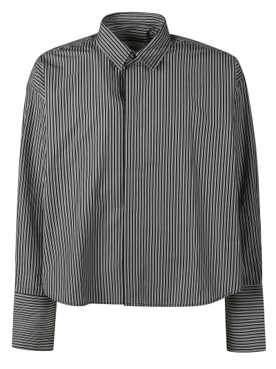 Ami Alexandre Mattiussi Long-sleeved Crop Stripe Shirt In Black/chalk