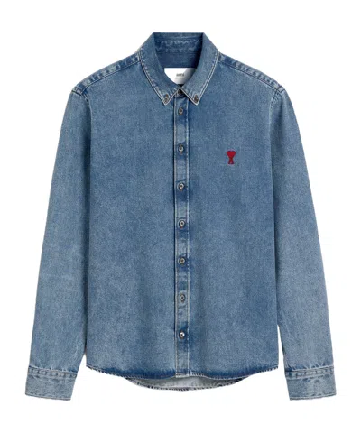 Ami Alexandre Mattiussi Long-sleeved Denim Shirt In Blue