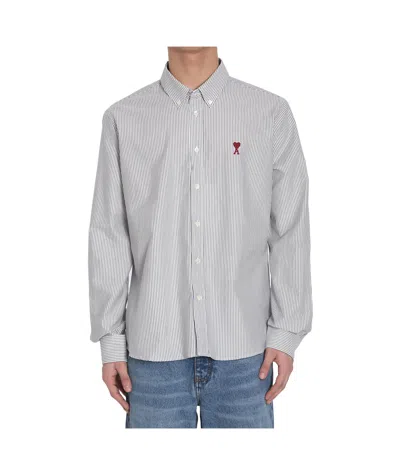 Ami Alexandre Mattiussi Long-sleeved Heart-shaped Shirt In Gray