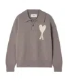 Ami Alexandre Mattiussi Intarsia Wool Polo Sweater In Gray