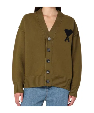 Ami Alexandre Mattiussi Long-sleeved Knitted Cardigan In Green