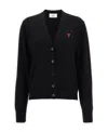 Ami Alexandre Mattiussi Ami V-neck Button-down Cardigan With Subtle Red Emblem In Black