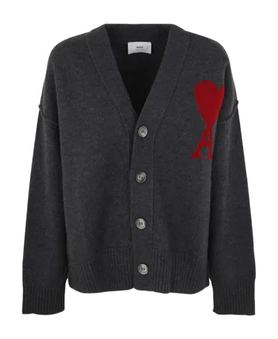 Ami Alexandre Mattiussi Long-sleeved Knitted Cardigan In Black