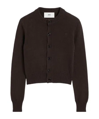 AMI ALEXANDRE MATTIUSSI AMI PARIS AMI DE COEUR LOGO EMBROIDERED KNIT CARDIGAN