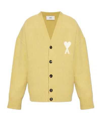 Ami Alexandre Mattiussi Long-sleeved Knitted Cardigan In Yellow