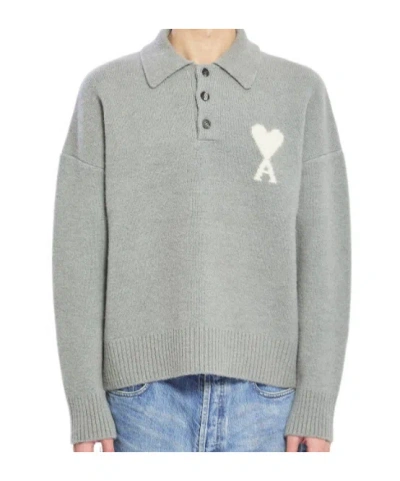 AMI ALEXANDRE MATTIUSSI LONG-SLEEVED KNITTED POLO SHIRT