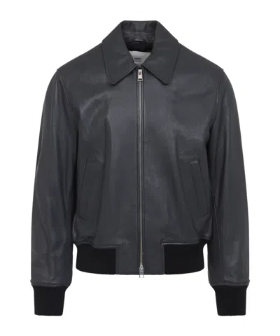 AMI ALEXANDRE MATTIUSSI LONG-SLEEVED LEATHER JACKET