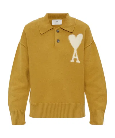 Ami Alexandre Mattiussi Long-sleeved Polo Sweater In Brown
