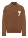 Ami Alexandre Mattiussi Polo Knitwear Featuring Felted Effect In Brown