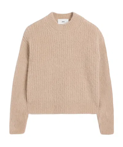Ami Alexandre Mattiussi Long-sleeved Ribbed Sweater In Nude