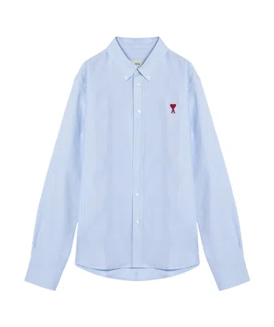 Ami Alexandre Mattiussi Adc Button-down Collar Logo-embroidered Striped Cotton Oxford Shirt In Blue