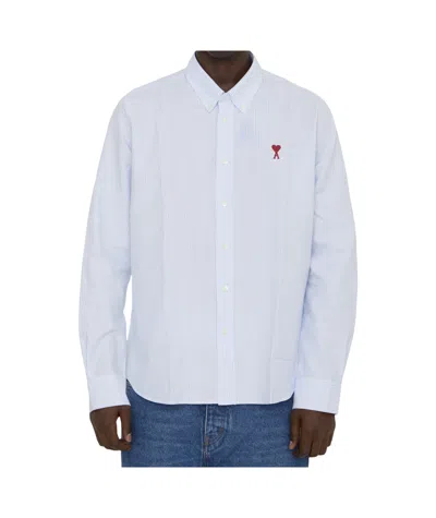 AMI ALEXANDRE MATTIUSSI AMI DE COEUR LOGO EMBROIDERED STRIPED SHIRT