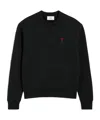 Ami Alexandre Mattiussi Crewneck Heart-embroidered Wool Sweater In Blue