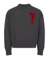 Ami Alexandre Mattiussi Crew Neck Long Sleeve Sweater With Ribbed Edges In Black