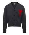 Ami Alexandre Mattiussi Heather Grey Wool Cardigan With Embroidered Logo In Gray