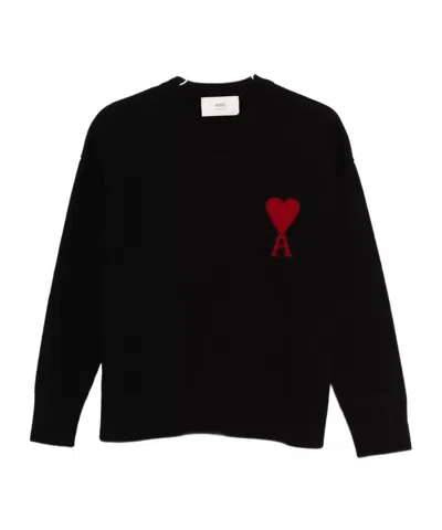 Ami Alexandre Mattiussi Ami Paris Ami Paris De Coeur Wool Cardigan In Black