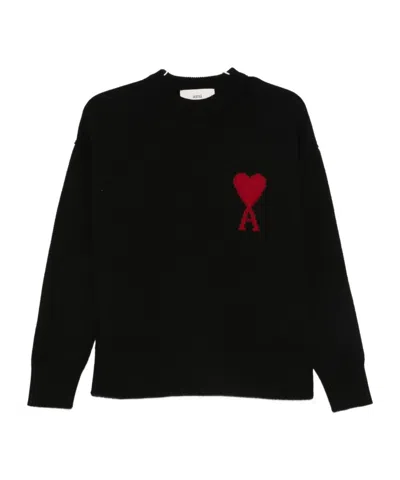 Ami Alexandre Mattiussi Ami Paris Ami Paris De Coeur Wool Cardigan In Black