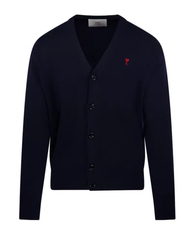 Ami Alexandre Mattiussi Ami Paris Logo Embroidered V-neck Cardigan In Animal Print