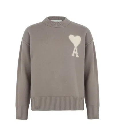 Ami Alexandre Mattiussi Long-sleeved Sweater In Ash/offwhite