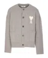 Ami Alexandre Mattiussi Oversized Crewneck Cardigan Front Pockets In Gray
