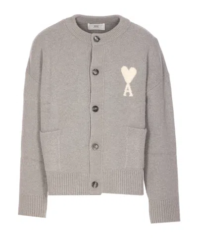 AMI ALEXANDRE MATTIUSSI AMI PARIS LOGO INTARSIA KNITTED CARDIGAN