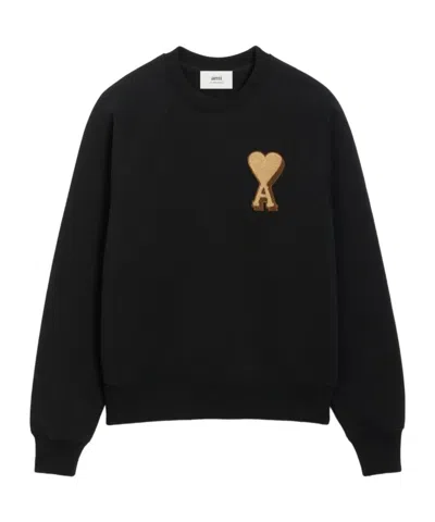 Ami Alexandre Mattiussi Ribbed Cuff Crew Neck Knit Sweatshirt In Black