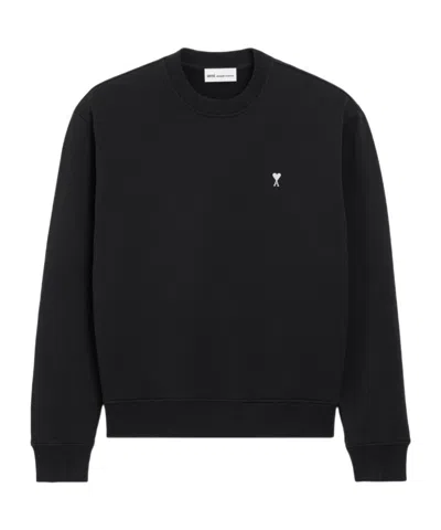 Ami Alexandre Mattiussi Ami Paris Embroidered Crew Neck Sweater With Ribbed Trims In Black