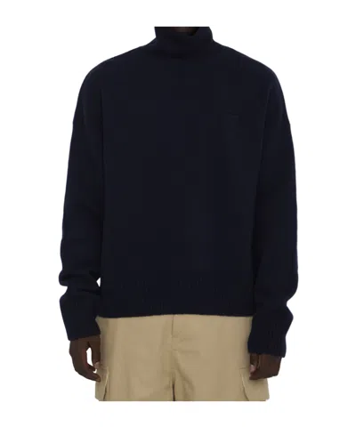 AMI ALEXANDRE MATTIUSSI AMI PARIS LOGO EMBROIDERED TURTLENECK JUMPER