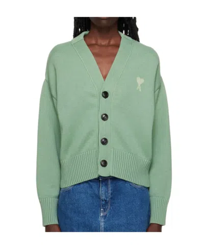Ami Alexandre Mattiussi Long-sleeved V-neck Cardigan In Green
