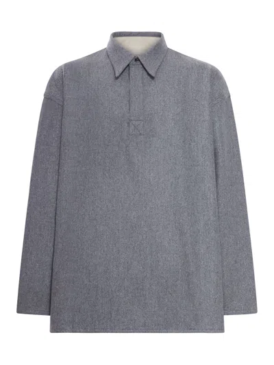 Ami Alexandre Mattiussi Long-sleeved Wool Polo Shirt In Gray