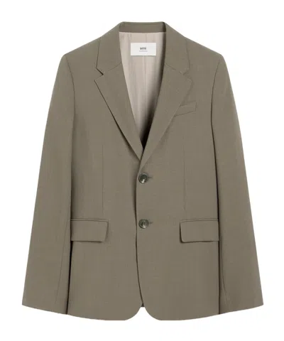 Ami Alexandre Mattiussi Long-sleeved Wool Suit Coat In Green