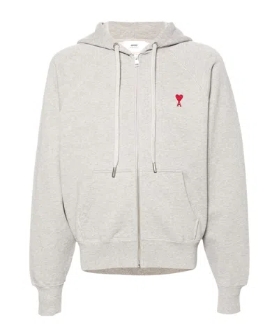 Ami Alexandre Mattiussi Ami De Caur-embroidered Cotton Hooded Sweatshirt In Grey