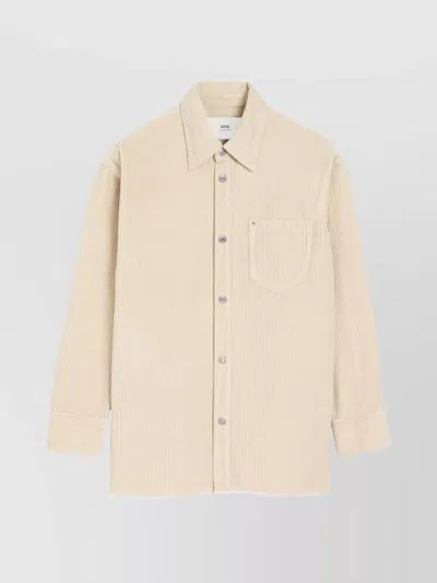 AMI ALEXANDRE MATTIUSSI LONGLINE CORDUROY OVERSHIRT CHEST POCKET