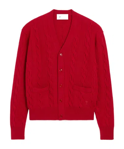 Ami Alexandre Mattiussi Long-sleeved Cardigan In Red