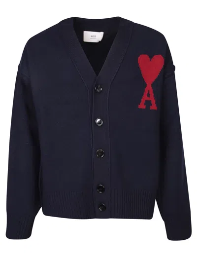 Ami Alexandre Mattiussi Adc Merino Wool Cardigan In Blue