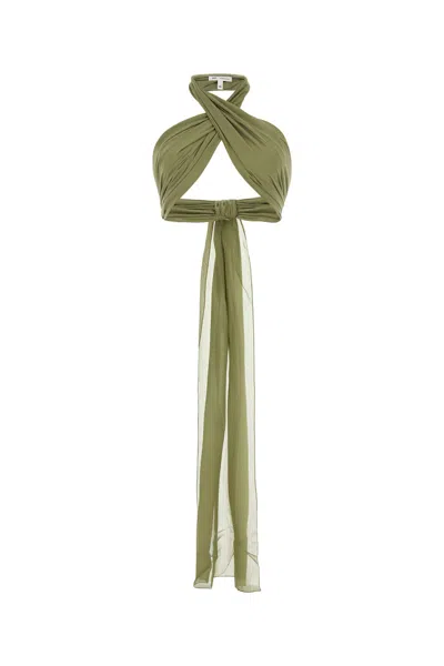 Ami Alexandre Mattiussi Luxurious Silk Halterneck Crop-top With Unique Neckline In Green