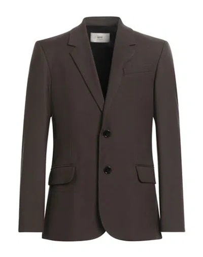 Ami Alexandre Mattiussi Man Blazer Dark Brown Size 42 Virgin Wool